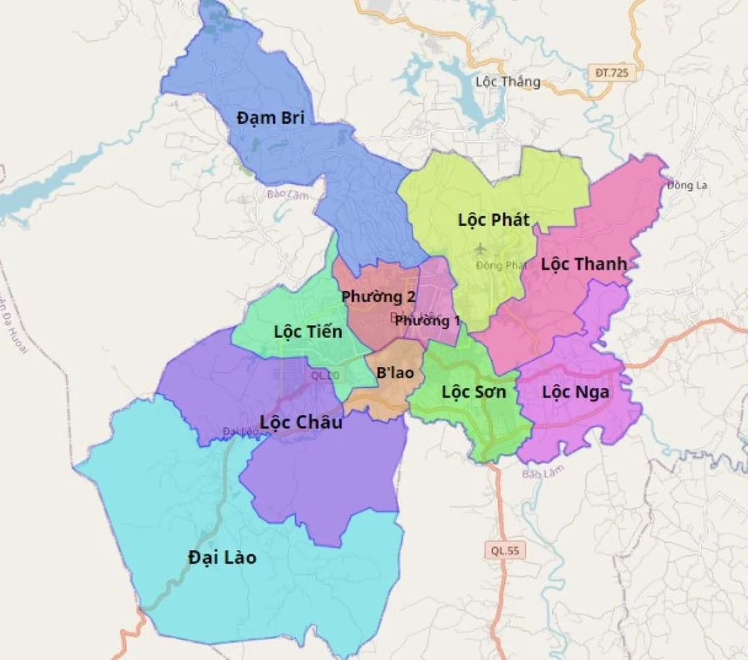 bản đồ hành chính thành phố Bảo Lộc