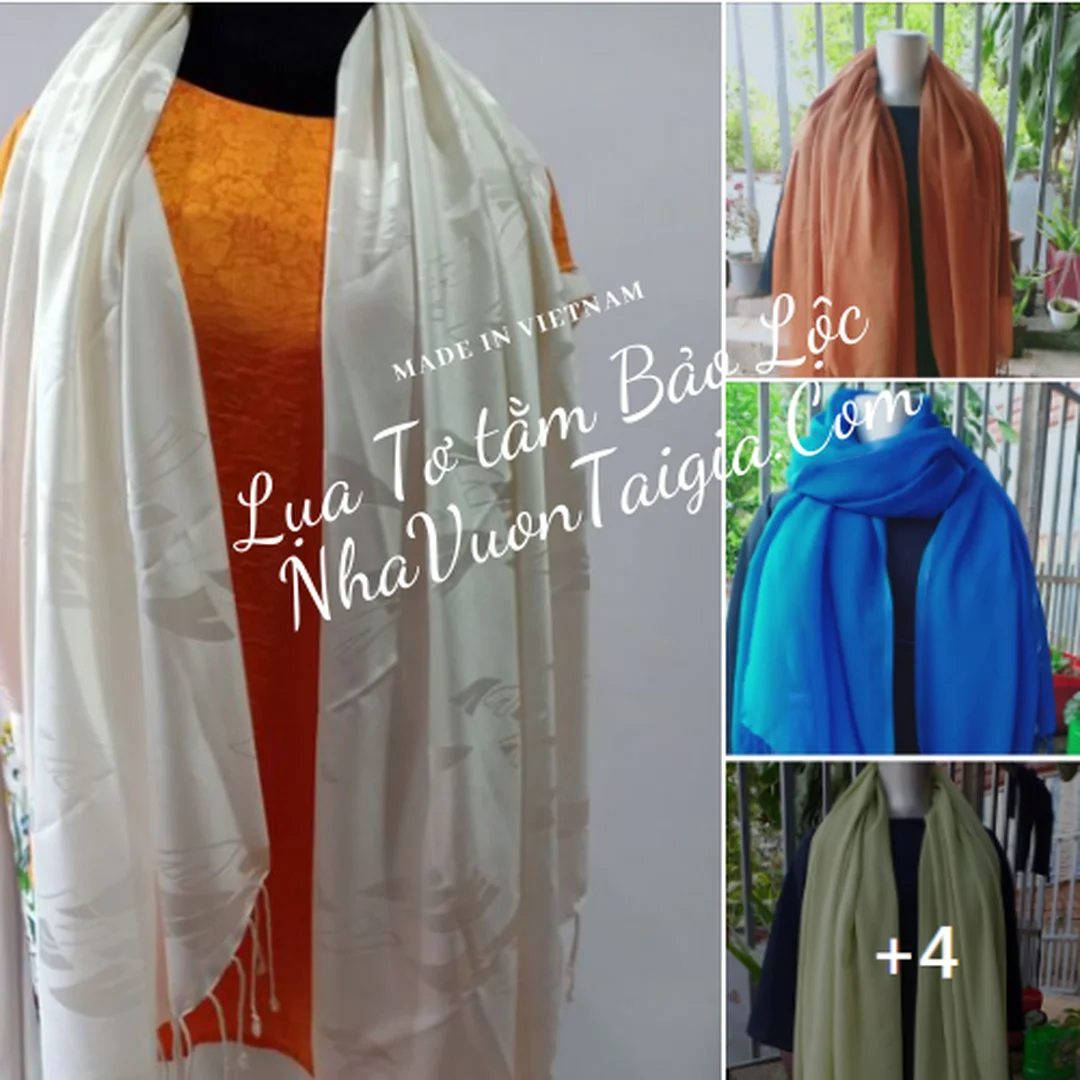 khăn choàng tơ tằm bảo lộc lâm đồng trưng bày trên mannequin