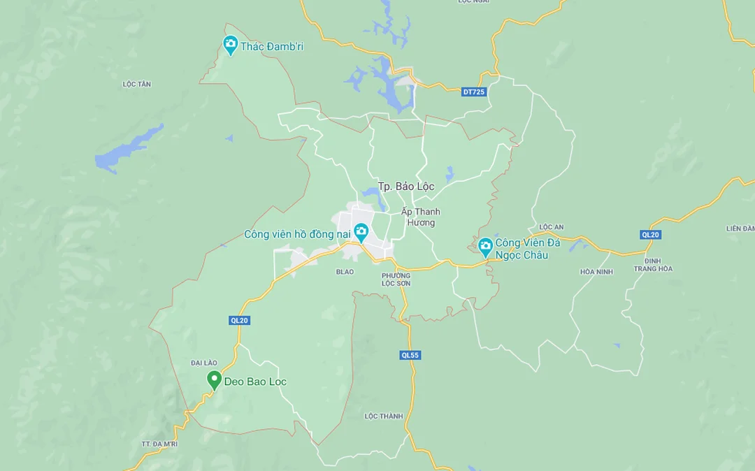 thành phố bảo lộc lâm đồng việt nam với bản đồ khu vực và các trục đường chính
