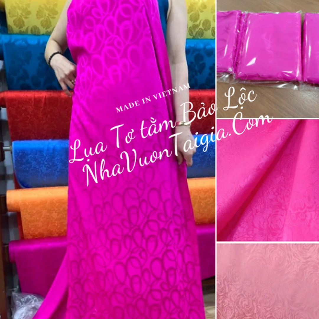 vải tơ tằm bảo lộc lâm đồng màu hồng dùng may áo dài
